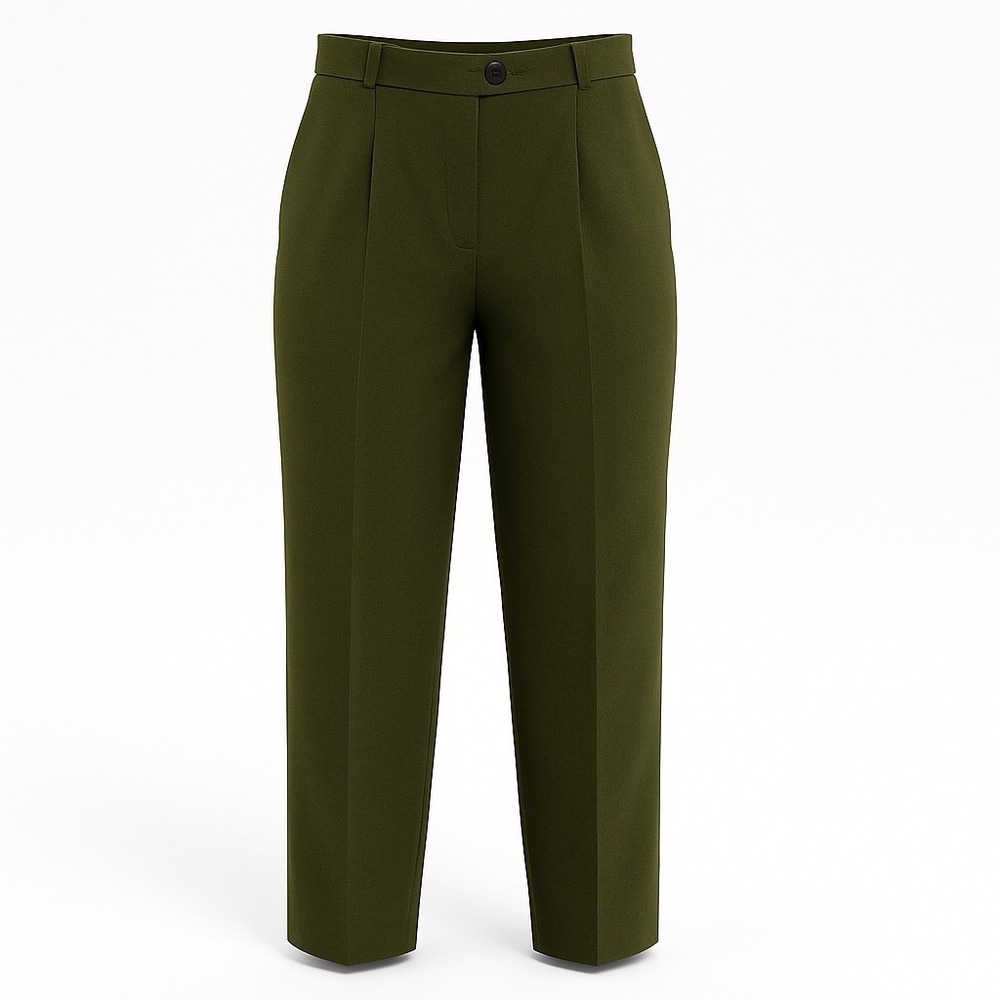Vintage Savion Womens Dark‎ Olive Green Pleated Trousers Size 18 Tapered Leg